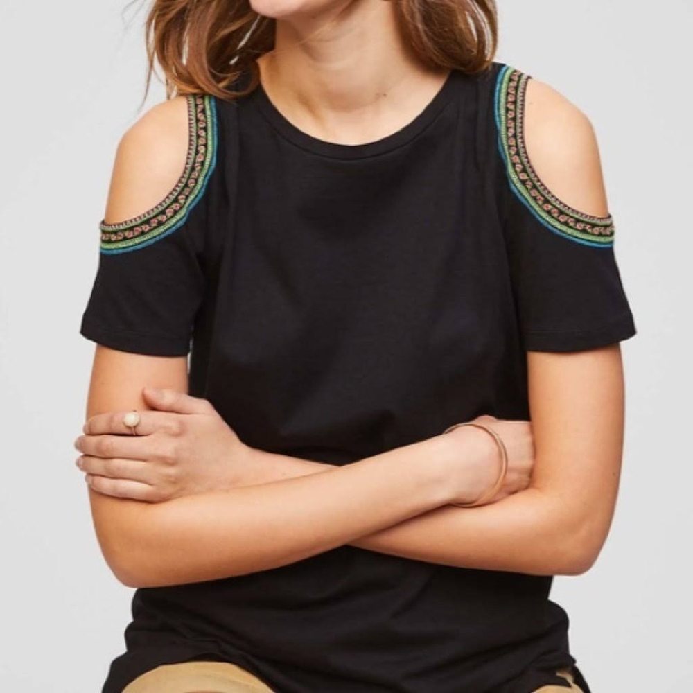 LOFT Plus size Embroidered Cold Shoulder Tee XXL